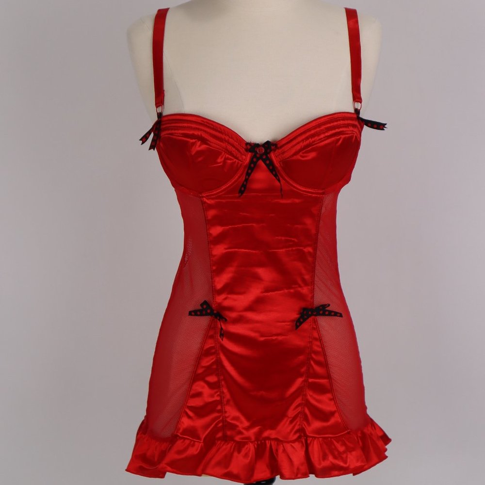 🌺 Vtg Inspired Rampage Red Satin Babydoll Nightgown Negligee Lingerie Corset M